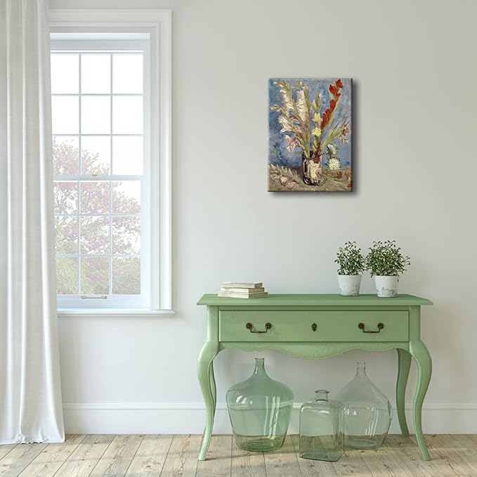 Wieco Art Vase with Gladioli and China Asters by Van Gogh Famous Oil Paintings Reproduction Modern Floral Giclee Canvas Prints Artwork Abstract Flowers Pictures on Canvas Wall Art