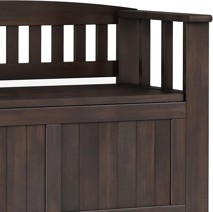 SIMPLIHOME Acadian Entryway Storage Bench - 36 inch Wide Solid Wood Small Hallway Seat in Brunette Brown, Transitional Bench for Mudroom with Lift-Up Lid, 2 Compartments and Slatted Backrest