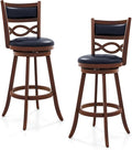 COSTWAY Bar Stools Set of 2, 29.5” Bar Height Stools with Rubber Wood Frame, Faux Leather Upholstered Seat and Backrest, Swivel Barstools for Kitchen Island, Pub, Brown (2, Seat Height: 29.5”)