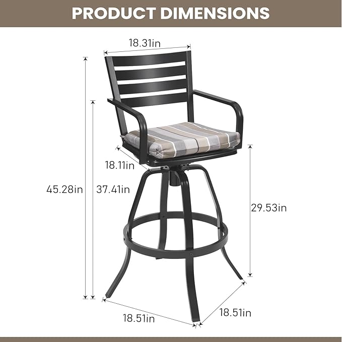 Pellebant Outdoor Swivel Barstools Set of 6, Aluminum 29.5" Bar Height Stool Chairs with Back & Footrest,Rust-Proof Tall Patio Bar Stools for Deck Lawn Garden,Milano Char