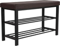 SONGMICS Shoe Bench, 3-Tier Shoe Rack for Entryway, Storage Organizer with Foam Padded Seat, Faux Leather, Metal Frame, for Living Room, Hallway, 12.2 x 31.9 x 19.3 Inches, Brown ULBS58Z