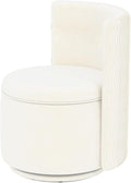 360° Swivel Accent Chair with Storage, Vanity Stool with Back, Velvet Storage Ottoman, Upholstered Round Barrel Vanity Chair for Living Room, Makeup Room, Bedroom (White High-Back)