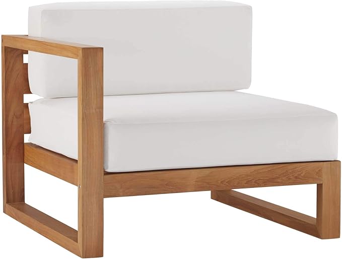 Modway EEI-4253-NAT-WHI-SET Upland Patio Teak Wood 4-Piece Sectional Sofa Set, Natural White