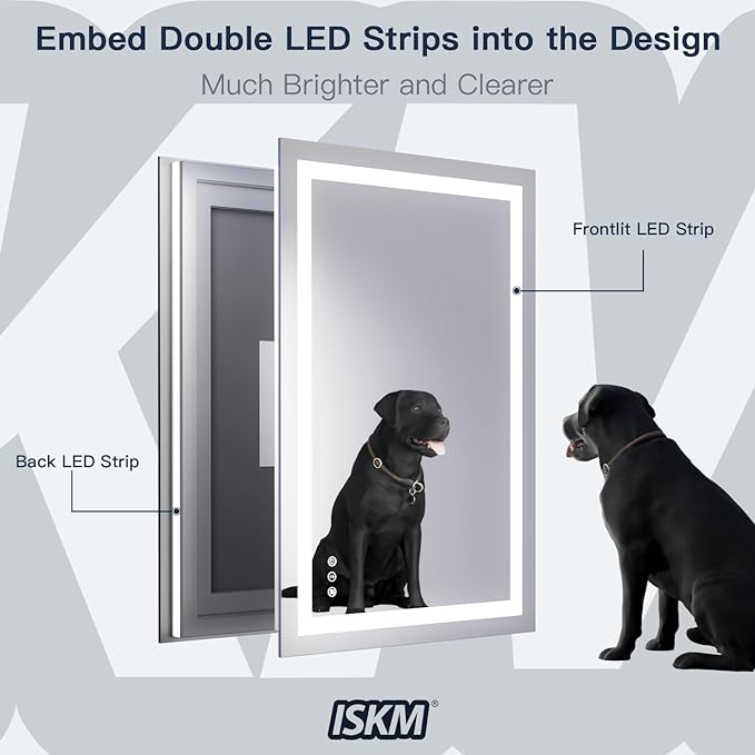 ISKM 36'' x 28'' LED Mirror for Bathroom Lighted Vanity Mirror for Wall Front Lights + Backlit LED Bathroom Mirror Anti-Fog Tempered Glass ETL Listed