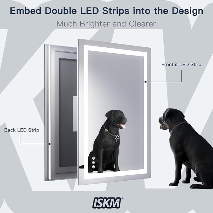 ISKM 32'' x 32'' LED Mirror for Bathroom Lighted Vanity Mirror for Wall Front Lights + Backlit LED Bathroom Mirror Anti-Fog Tempered Glass ETL Listed