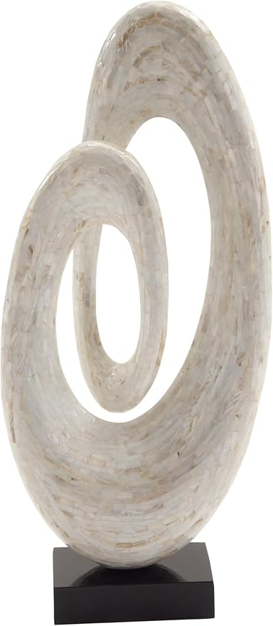 Deco 79 Mother of Pearl Shell Abstract Decorative Sculpture Swirl Home Decor Statue with Black Base, Accent Figurine 12" x 5" x 30", White