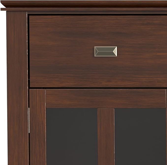SIMPLIHOME Artisan Buffet - 54 inch Wide Solid Wood 3-Door Sideboard Buffet in Russet Brown, Transitional Storage Cabinet for Dining Room or Kitchen with Adjustable Shelves and Bronze Hardware