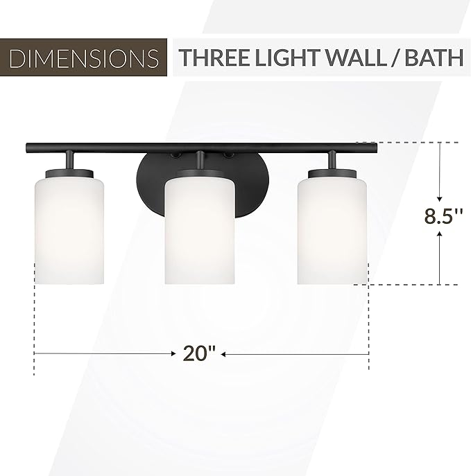 Generation Lighting 3-Light Oslo Bath Fixture Wall Lamp Midnight Black 41162EN3-112, Bathroom Light Fixture for Home Decor, Vanity Light Fixture Uses A19 Standard or LED Light Bulbs