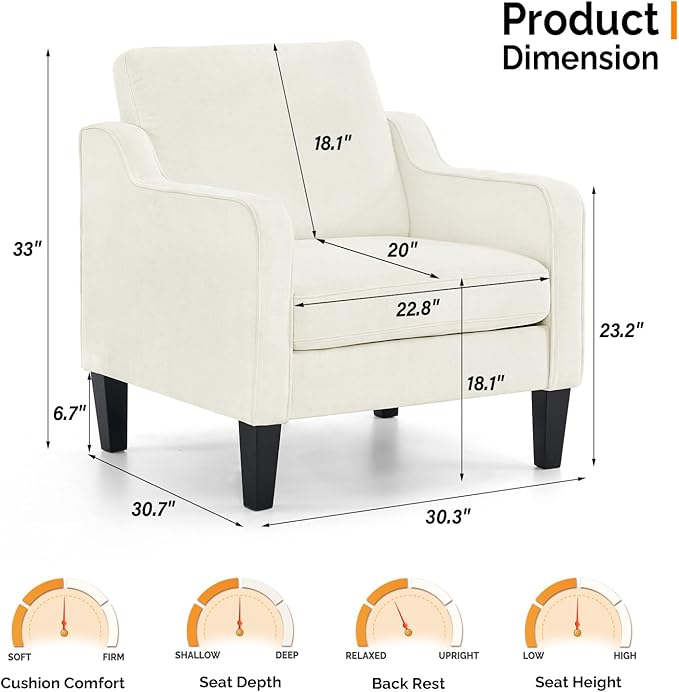 VINGLI Mid Century Modern Accent Chairs Set of 2, Comfy Armchair Chenille Sofa Upholstered Side Reading Chair for Living Room, Bedroom, Play Room, Apartment, Office