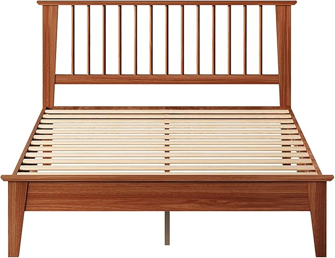 MUSEHOMEINC Solid Wood Queen Size Bed Frame with Headboard, Mid Century Modern Style,Wooden Slat Support, No Box Spring Needed, Large Under Bed Storage, Easy Assembly (Queen)