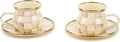 MACKENZIE-CHILDS Espresso Cup and Saucer Set, Cute Small Coffee Cups and Saucers, Set of 2, Brown-and-White Mocha Check