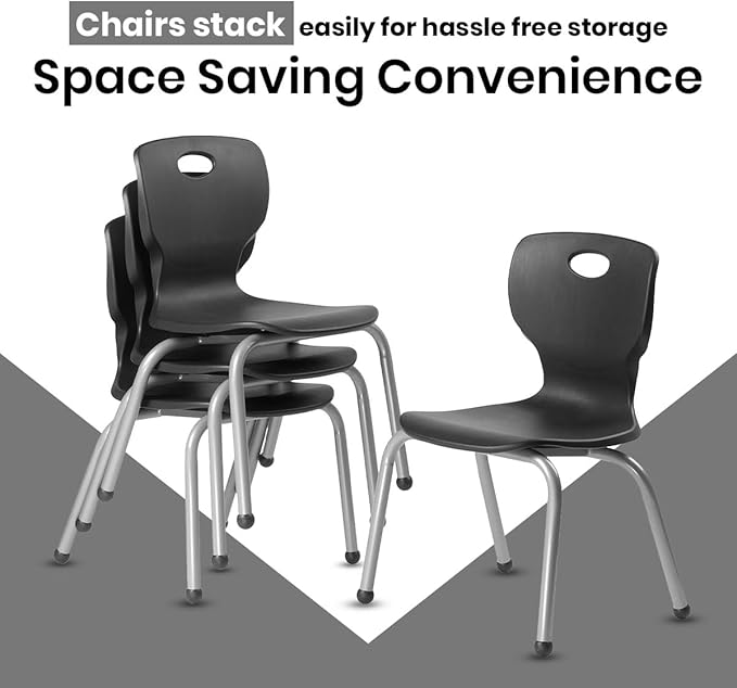 Chair and Table Set for Schools - Dry Erase Table About 24 x 48 inch (60 x 120cm) - Height Adjustable Legs -Spray Edges - and Four Luxurious Classroom Chairs - for Commercial Spaces