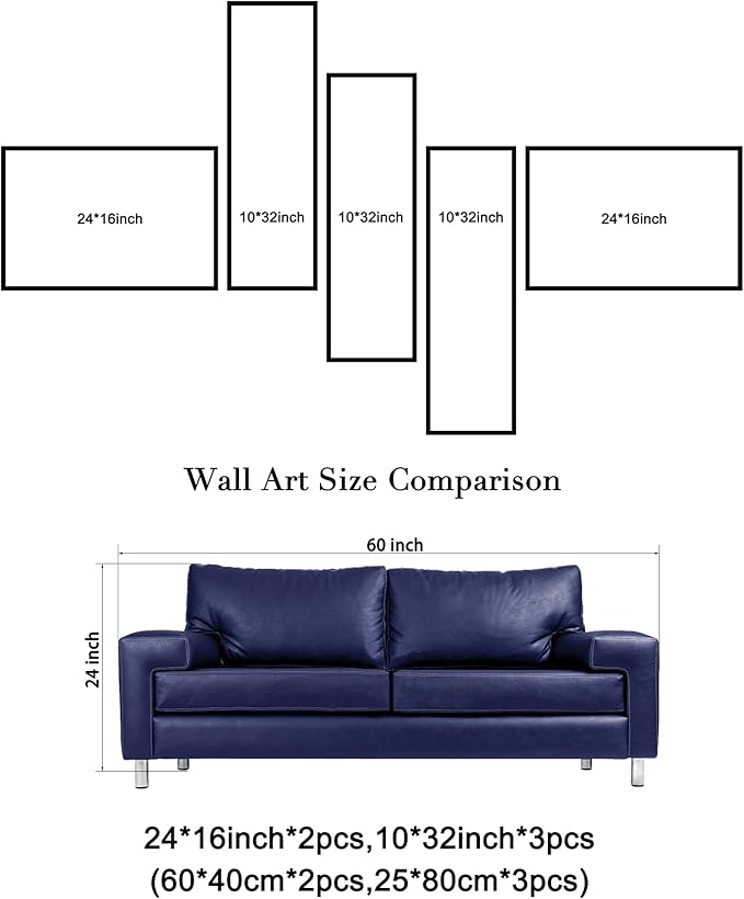 Wieco Art Extra Large Size 5 Piece Perfect White Lines Modern Stretched and Framed Artwork 100% Hand-Painted Abstract Oil Paintings on Canvas Wall Art 5pcs/set