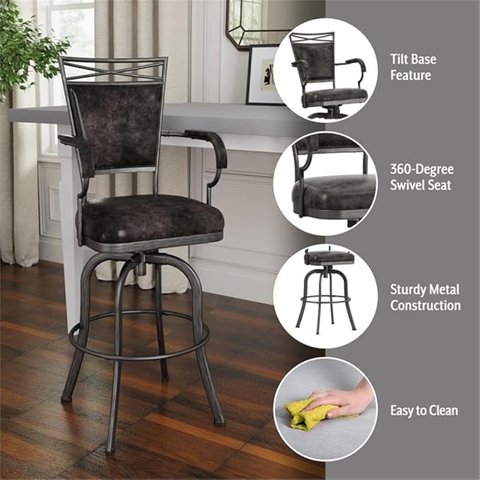 Hillsdale Bridgetown Metal Bar Height Swivel Stool, Pewter