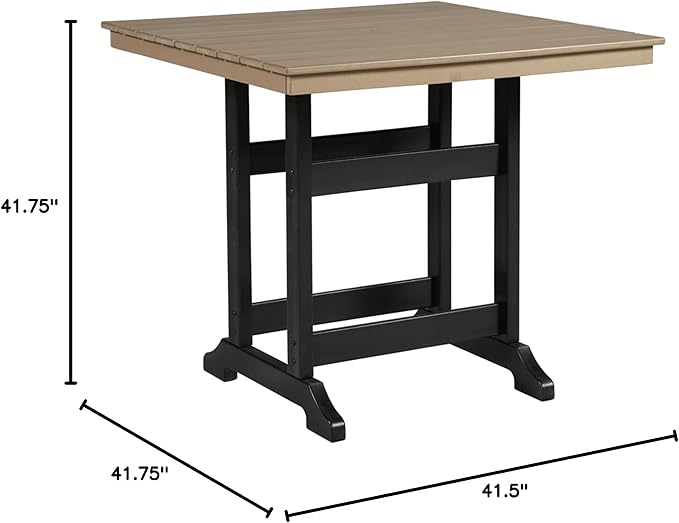 Signature Design by Ashley Outdoor Fairen Trail HDPE Patio Counter Table with Umbrella Hole, Stainless Steel, 41.5" W x 41.75" D x 37.13" H, 2-Tone Black & Driftwood Finish