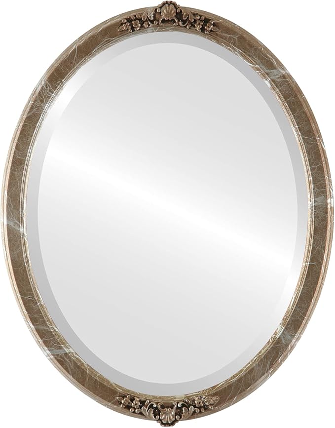 OVALCREST Oval Beveled Wall Mirror for Home Decor - Athena Style - Champagne Silver - 26" x 20" Outside Dimensions