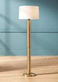 Possini Euro Design Boulevard Modern Glam Luxury 64 1/2" Tall Standing Floor Lamp Column Warm Gold Metal Living Room Bedroom House Reading Office Home Decor Entryway Dining Indoor White Drum Shade