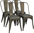 COSTWAY 18 Inch Dining Chair Set of 4, Industrial Vintage Stackable Metal Chairs, Outdoor Indoor Stools with Detachable High Backrest for Home, Kitchen and Cafe Bar Use