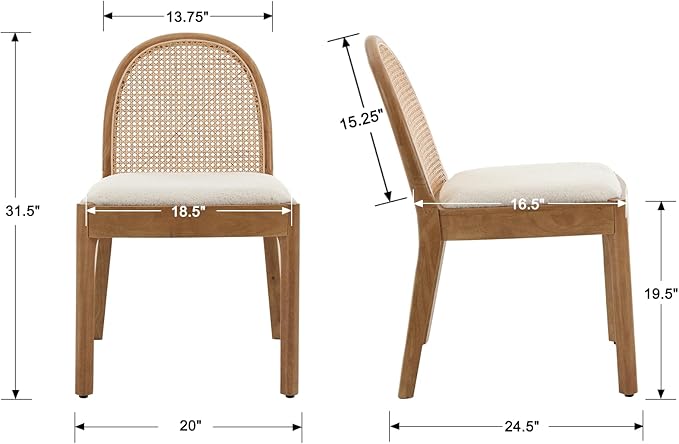 Rattan Dining Chairs Set of 6, Modern Dining Room Chairs with Cane Back Comfy Accent Sherpa Upholstered Boucle for Kitchen/Restaurant/Living Room, White