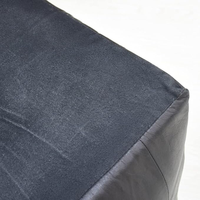 Handmade Eco-Friendly Geometric Leather Pouf Black Color Square 18" x 18" x 18" Buffalo Leather Pouf for Living Room, Bedroom Seating, Patio
