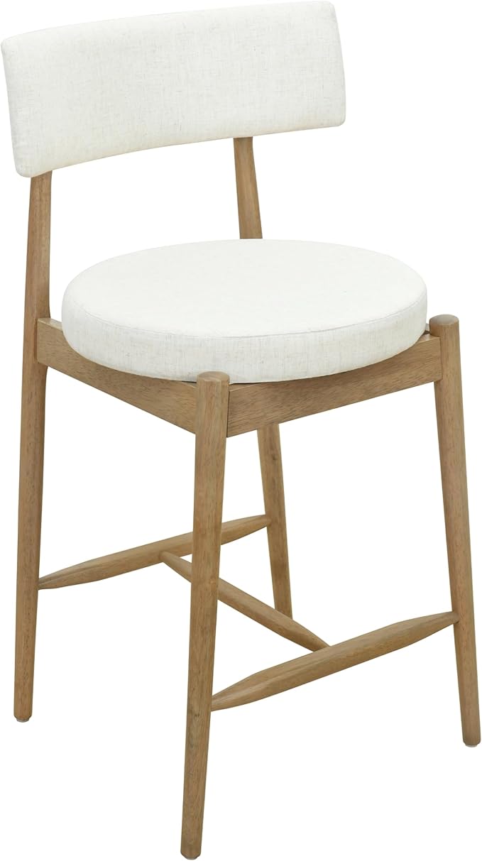 Christopher Knight Home Ebany 25.50" H Barstools Set of 2, Upholstered Counter Stool, Comfy Backrest Kitchen Stool, Rubberwood Frame Stool Chair, Bistro Chair for Kitchen Dining Room, Beige+Nature