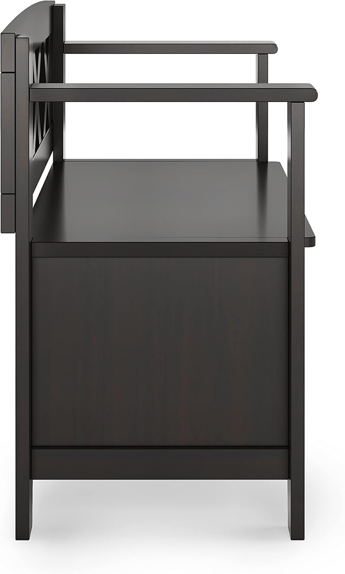 SIMPLIHOME Amherst Entryway Storage Bench - 36 inch Wide Solid Wood Small Hallway Seat in Hickory Brown, Transitional Bench for Entryway or Living Room with Lift-Up Lid and Compact Storage