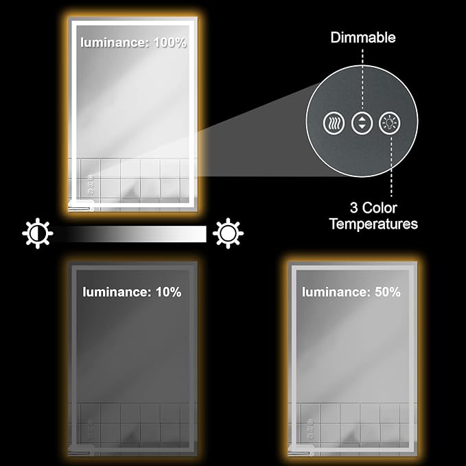 Awoco 48''x32'' LED Bathroom Mirror with Light, Lighted Vanity Mirror with Backlit and Front Light, Dimmable Anti-Fog Memory Function Lighted Mirror with 3 Colors for Bathroom Wall