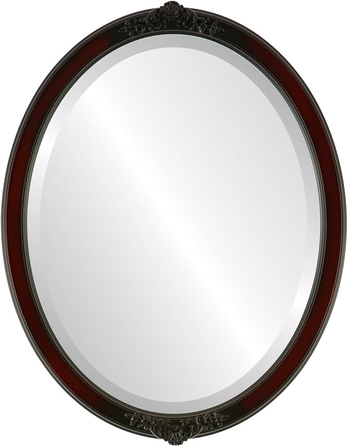 OVALCREST Oval Beveled Wall Mirror for Home Decor - Athena Style - Rosewood - 26" x 20" Outside Dimensions