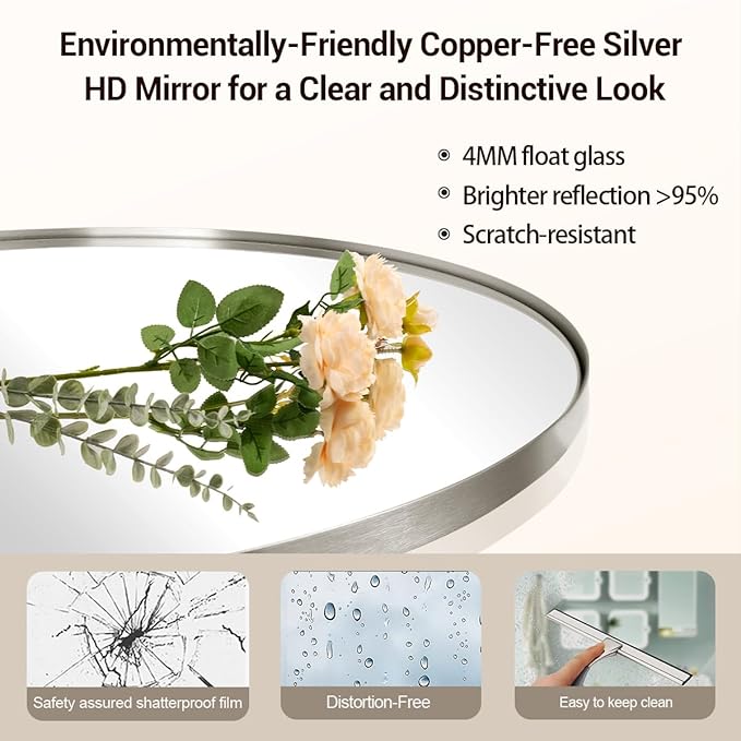 ANDY STAR Brushed Nickel Bathroom Mirror, 20 x 30 Inch Oval Pivot Mirror for Wall, Unique Farmhouse Tilt Mirror in Slim Silver Stainless Steel Metal Frame for Bedroom, Powder Room