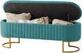 EcoHarbor Living 50.5" Storage Bench Hallway Ottoman,Upholstered End of Bed Bench Velvet with Gold Legs,Flipping Lid Entryway Footrest