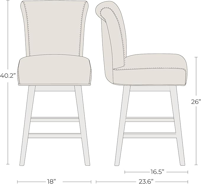 CHITA 26 Inch Counter Height Swivel Bar Stools, FSC Certified Modern Fabric Swivel Barstool Chair with Back, Flax Beige