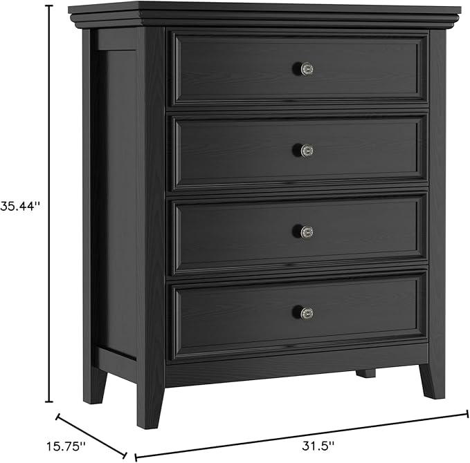 BLANKSPACE Black Dresser for Bedroom, 4 Chest of Drawer Modern Wood Nightstand, Wooden Clothes Organizer Cabinet Dressers for Living Room, Closets, Hallway