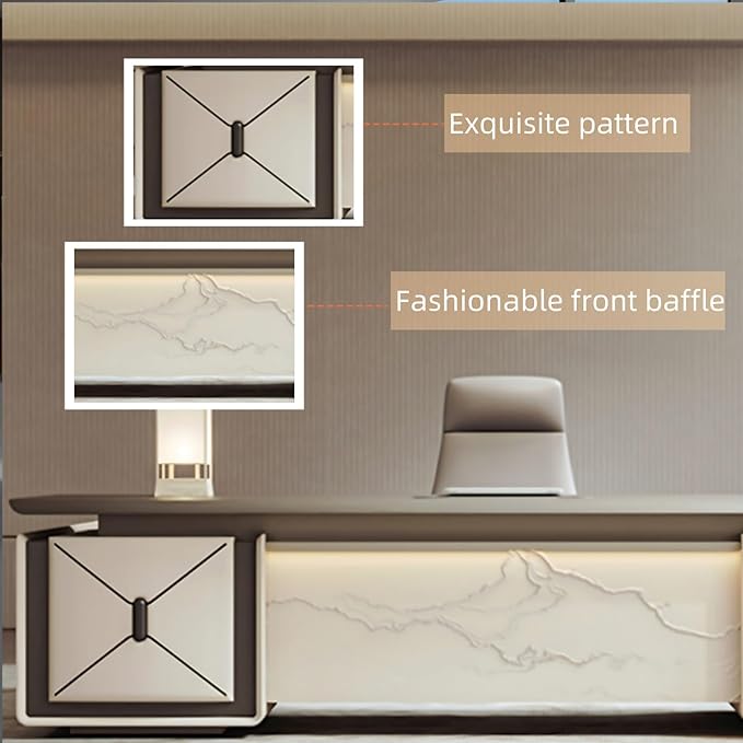 78IN L-Shaped Executive Desk with Drawer Cabinet, Executive Office Desk with LED Strip & Exquisite Handle & Fashionable Pattern Design