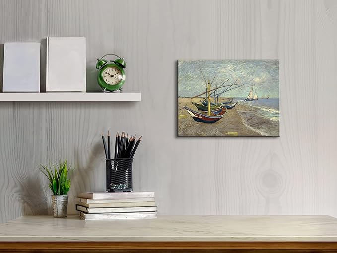 Wieco Art Fishing Boats on the Beach at Les Saintes Maries Modern Giclee Canvas Prints of Van Gogh Famous Oil Paintings Reproduction Seascape Pictures on Canvas Wall Art Work For Home Decorations