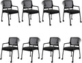 8PK Office Guest Chairs No Wheels | Ergonomic Lumbar Support and Thicked Seats Cushion, Desk Chair with Adjustable Mesh Back for Waiting Room School Church Reception，Black