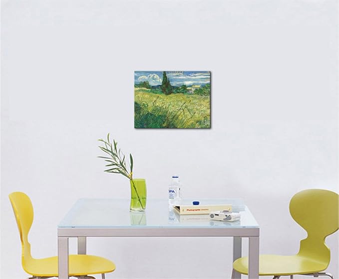 Wieco Art Modern Abstract Giclee Canvas Prints Wall Art Green Field 1889 by Van Gogh Famous Oil Paintings Reproduction Artwork Stretched and Framed Landscape Picture for KitchenDecoration