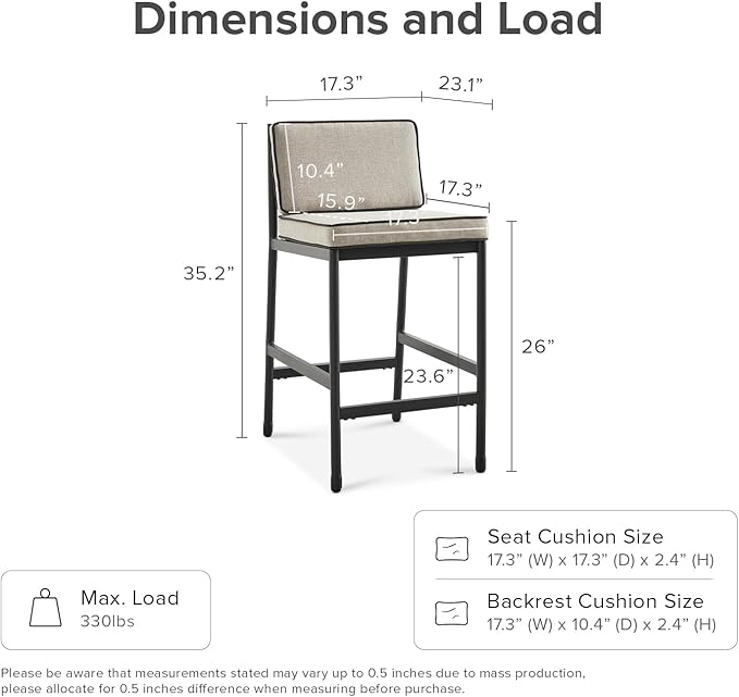 mopio Odelia Counter Stool Set of 4, Outdoor Chair with Removable Cushions and Rust Free Metal Frame, Conversation Sets for Front Porch, Balcony, Yard, Bistro (Counter Stool x4, Beige)