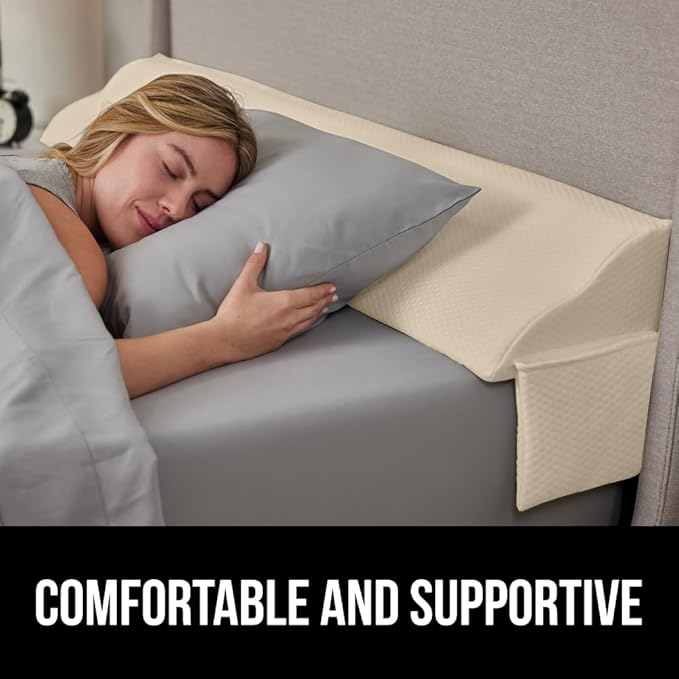GORILLA GRIP Patent Pending King Bed Wedge Pillow Headboard Gap Filler, US Designed, Comfortable Supportive High Density Foam Pillows, Stay in Place Gripping Dots, Wedges Between Mattress, Cream