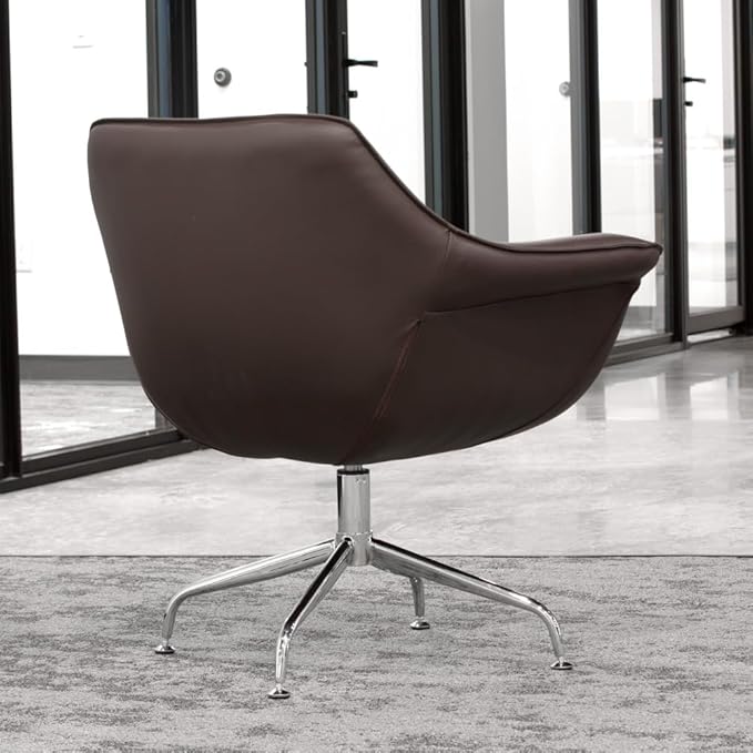 ZURI Modern Mala Swivel Chair Soft Brown Leatherette Upholstery Stainless Steel Base