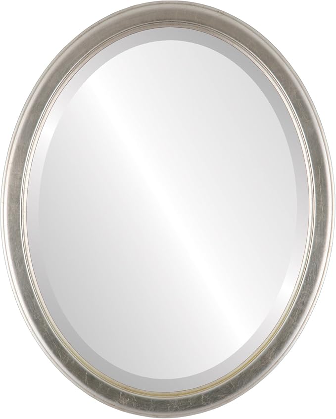 OVALCREST Oval Beveled Wall Mirror for Home Decor - Toronto Style - Silver Leaf with Brown Antique - 26" x 22"