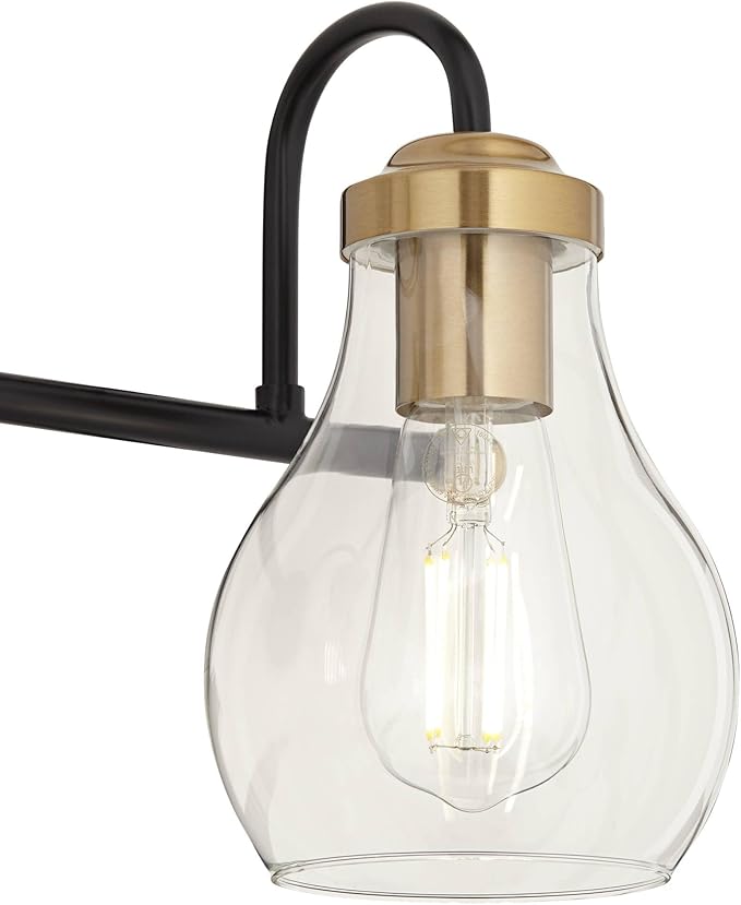 Possini Euro Design Brade Industrial Modern Wall Light Black Gold Hardwired 22 3/4" 3-Light Fixture Clear Glass Shades for Bedroom Bathroom Vanity Reading Living Room Hallway House Home Decor
