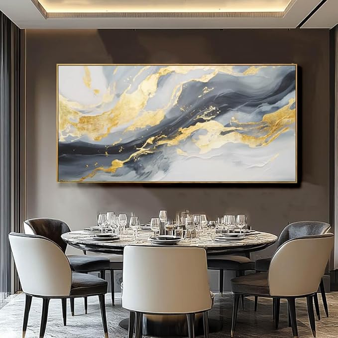 SDYA Wall Art for Living Room Abstract Wall Art Blue and White Pictures Canvas Wall Art 48x24 Inch Gold Wall Decor Line Artwork Home Office Decor