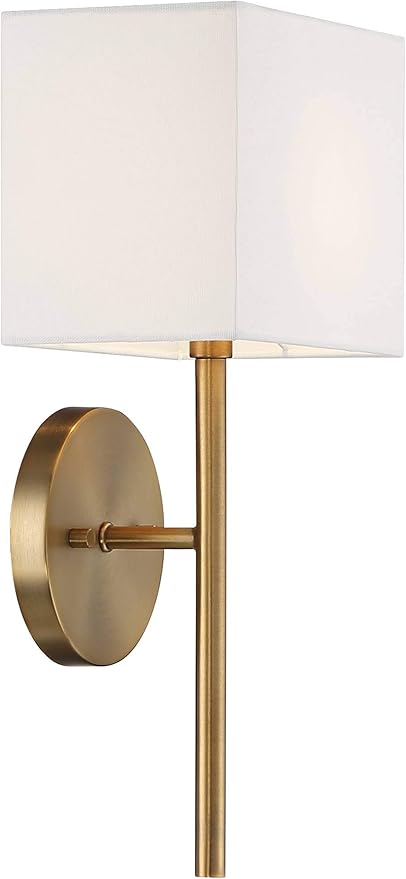 Possini Euro Design Favreau Modern Wall Sconce Lighting Warm Brass Gold Hardwired 16 1/4" High Fixture Rectangular Linen Shade for Bedroom Bedside Living Room Home Hallway Dining Kitchen