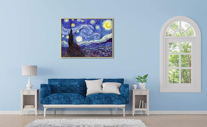 Wieco Art Framed Art Giclee Canvas Prints of Starry Night by Vincent Van Gogh Paintings Reproduction Post-Impressionism Artwork Framed Wall Art for Living Room Home decorations
