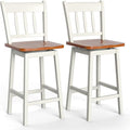 COSTWAY Bar Stools Set of 2, 24.5 Inch Rubber Wood Bar Chairs with 360°Swiveling, Footrest, Swivel Counter Height Barstools Ideal for Kitchen Island, Counter, Pub or Bar (2, White)