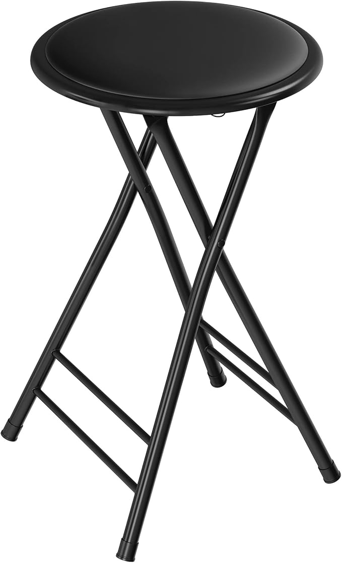 Folding Stool - Backless 24-Inch Stool with 225lb Capacity for Kitchen or Rec Room - Portable Indoor Counter Bar Stools by Lavish Home (Black)