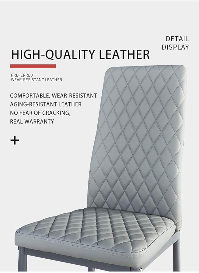 JT Modern Minimalist Dining Chair Fireproof Leather Sprayed Metal Pipe Diamond Grid Pattern Restaurant Home Conference Chair Set of 4 Or 6 (4, Black)