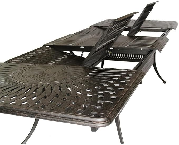 Elizabeth Outdoor Cast Aluminum Powder Coated 11-Piece Dining Set with Extendable 132in Rectangular Dining Table (Premium Sunbrella-Linen-Sesame Cushions)