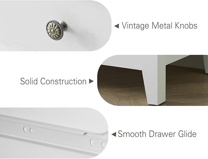 BLANKSPACE White Farmhouse Dresser, 6 Chest Drawer Dresser for Bedroom, Large Capacity Nightstand, Modern Tall Wood Cabinet for Bedroom, Living Room, Closets, Hallway