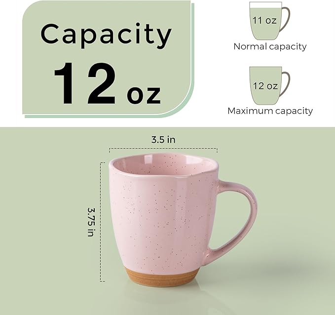 AmorArc 12oz Ceramic Coffee Mugs set of 6, Stylish Coffee Mugs with Rustic Terracotta Underside for Latte/Cappuccino/Milk/Cocoa, Dishwasher&Microwave Safe,